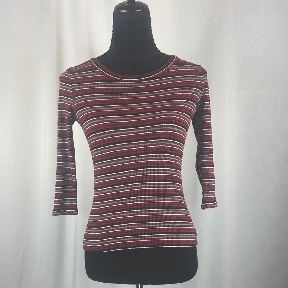 M. Fasis 3/4 Sleeve Stripped Crew Neck Top